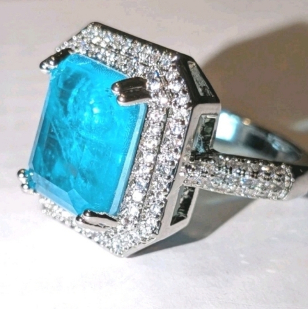 Elegant 925 Sterling Silver 6ct Natural Aragonite Ring Sz 9